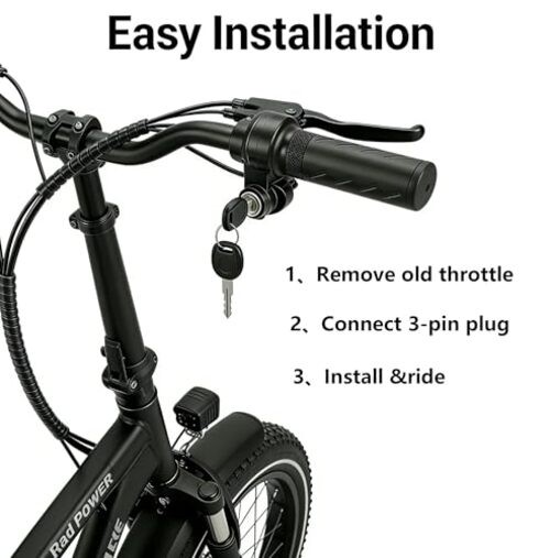 3 Pin Ebike Throttle with Key, Full Twist Throttle Compatible with Ridstar