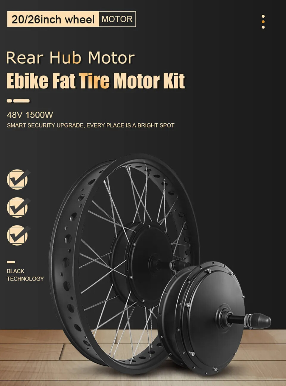 Snow E-bike Conversion Kit 20/26in 48V 1500W Rear Rotate Hub Motor Wheel