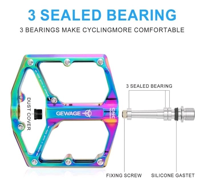 Gewage GE-324 Multicolor Alloy Flat Platform Bicycle Pedals