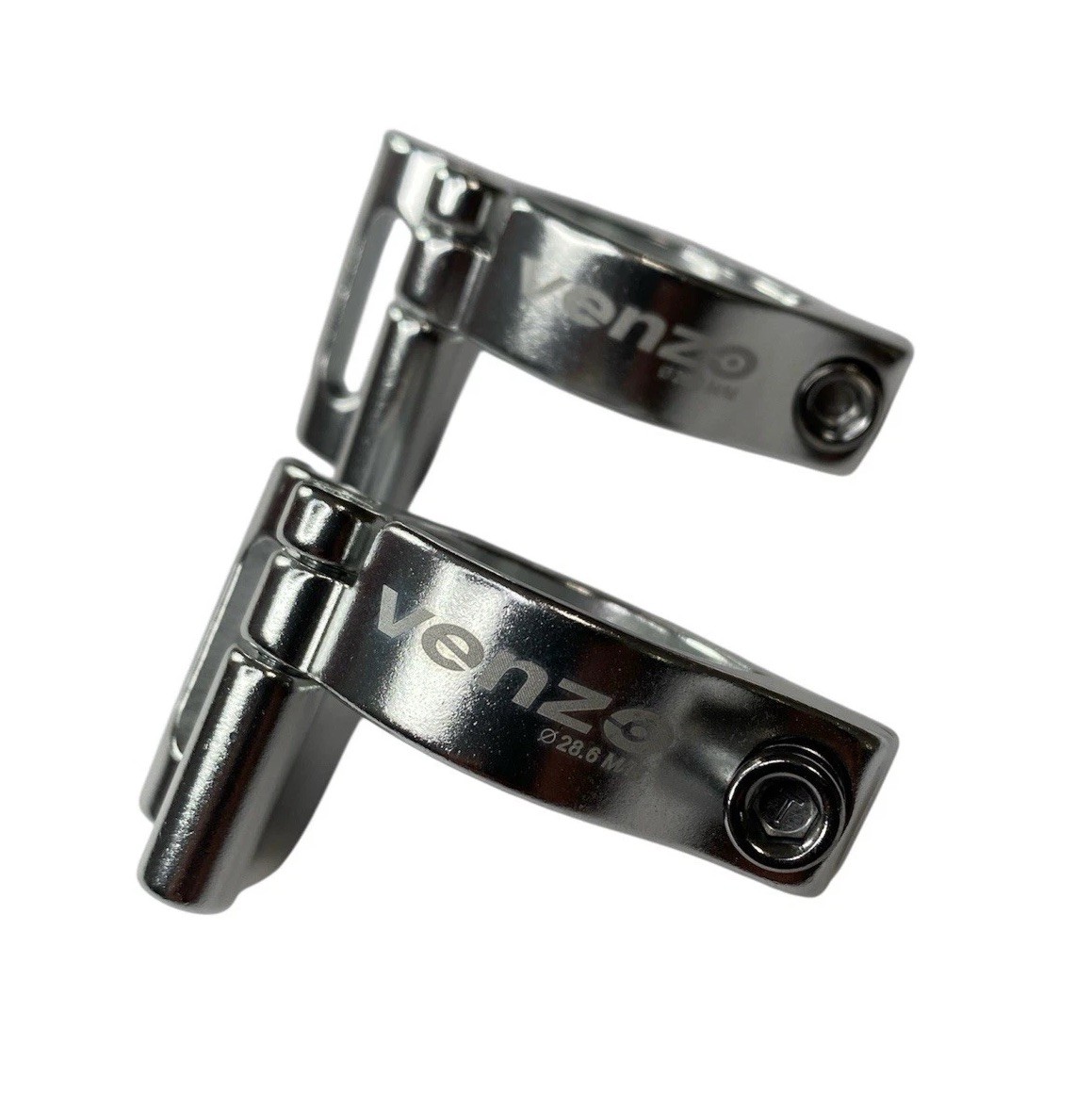 Venzo Bike Adjustable Braze on Front Derailleur Adptr Clamp Silver 28.6m 2Clamps