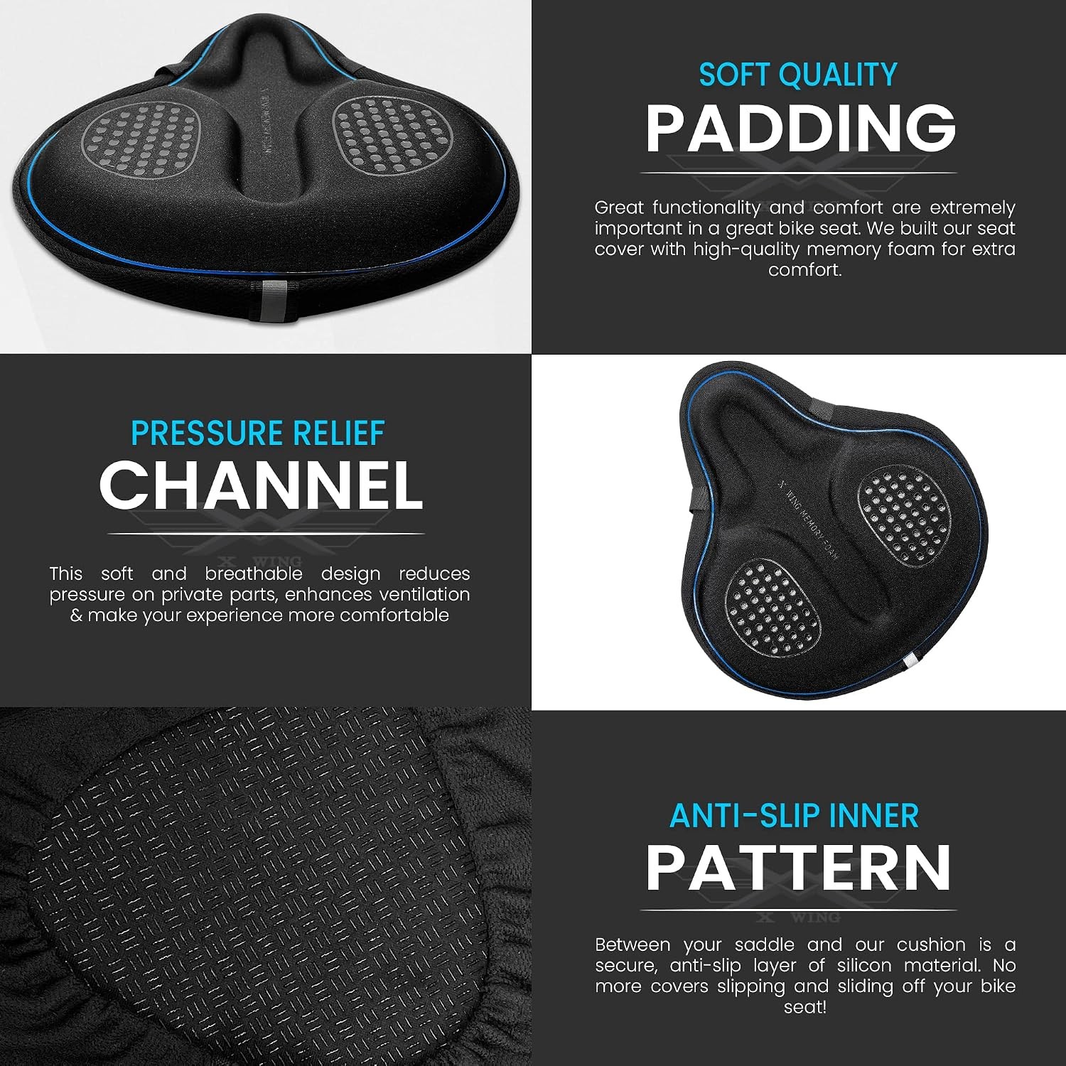 Bike Seat Cover Padded with Memory Foam, Bicycle Saddle Soft for Men Women, Comf