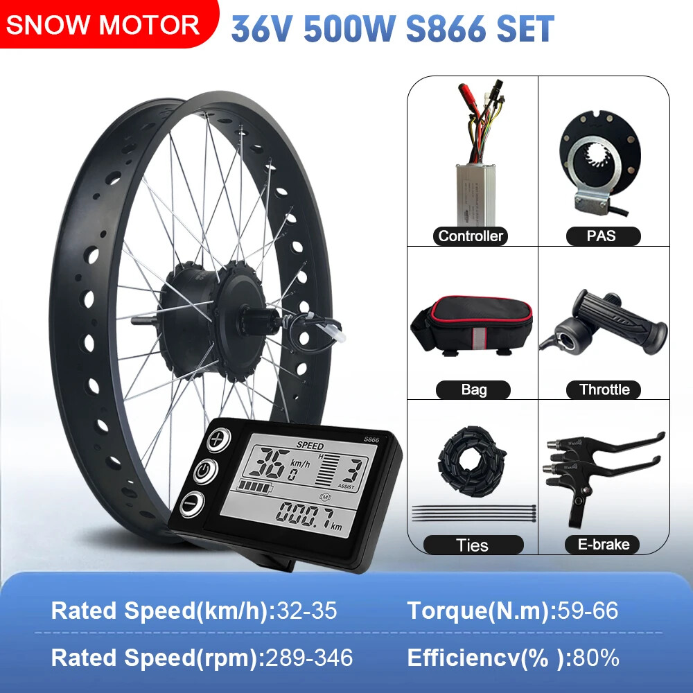 36V 48V 500W 20 24 26er Snow Fat E-bike Rear Cassette Hub Motor Conversion Kit