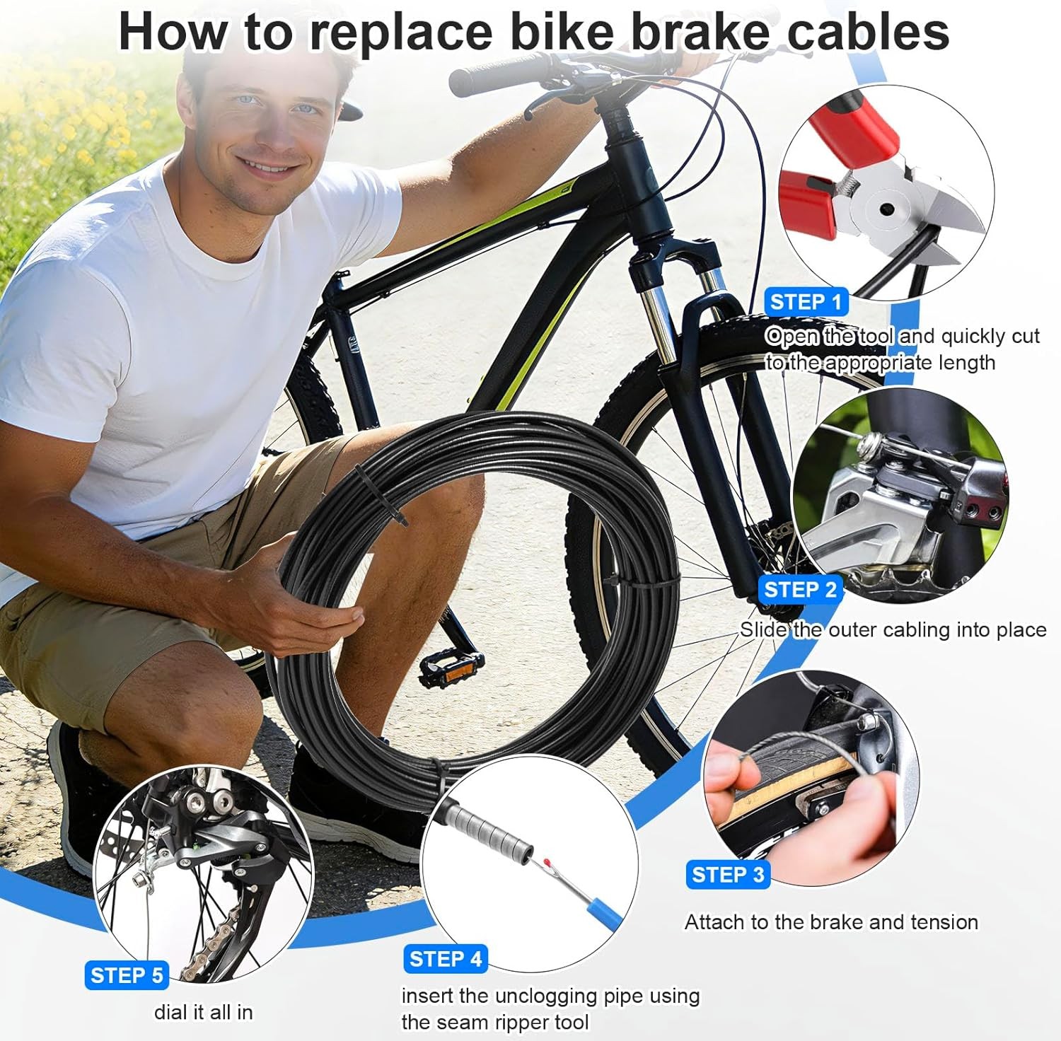 Brake Cable Housing, 5mm x 50ft Bicycle/Bike Lined Brake Cable Housing,Bicycle B