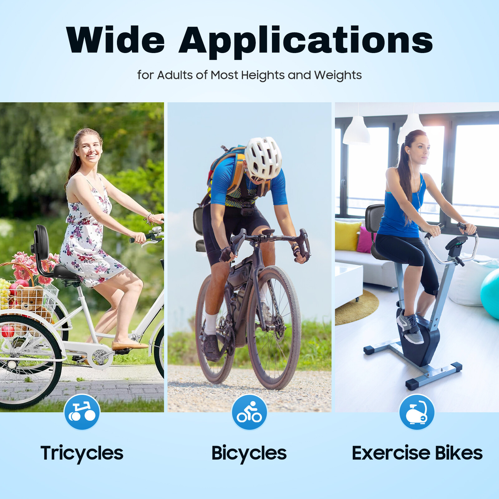 Bike Saddle Seat + Backrest Bicycle Extra Wide Comfort Leather Cushion Soft Pad