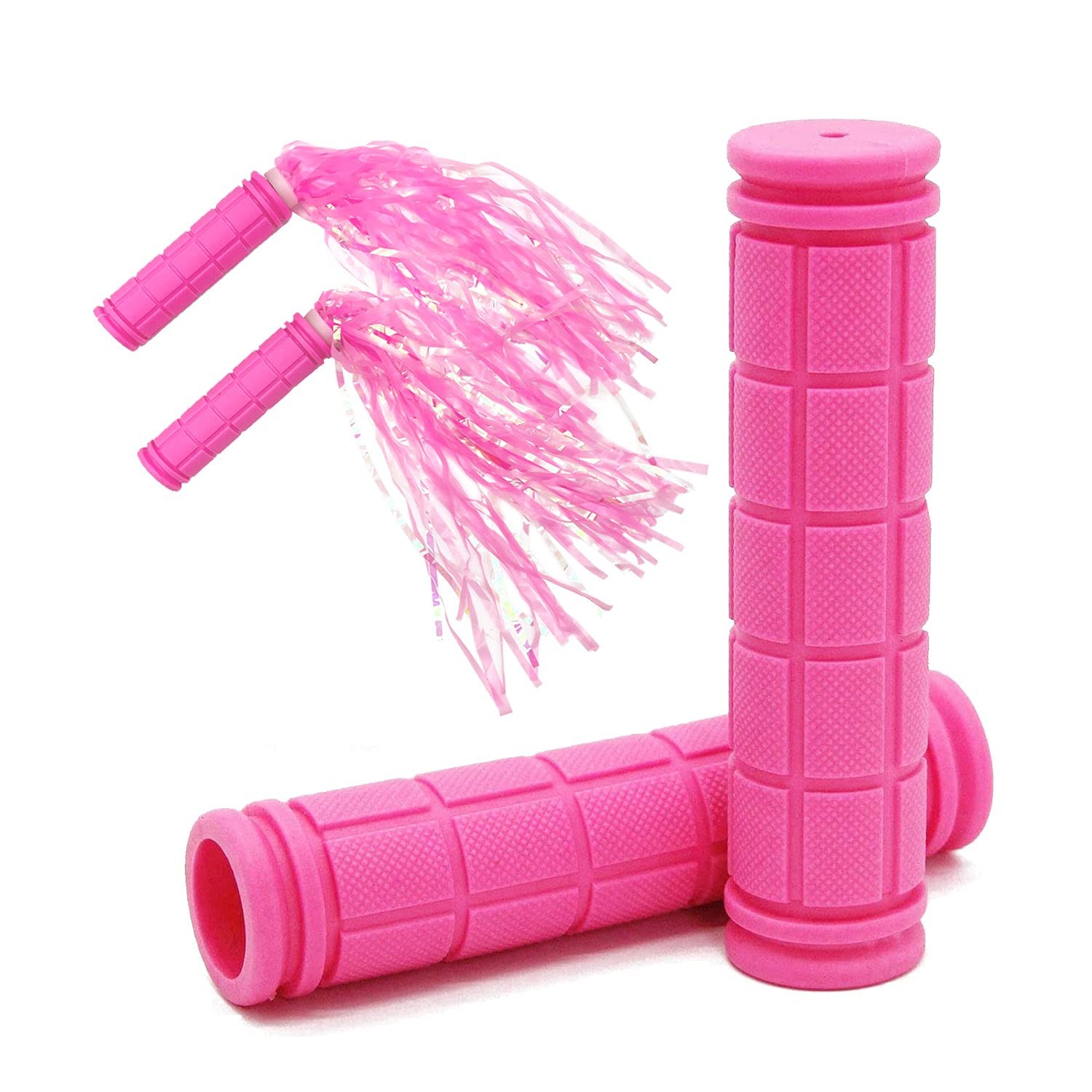 Bike Handle Grips with Tassel Streamers 4.7 inches x 0.87″, Pink &