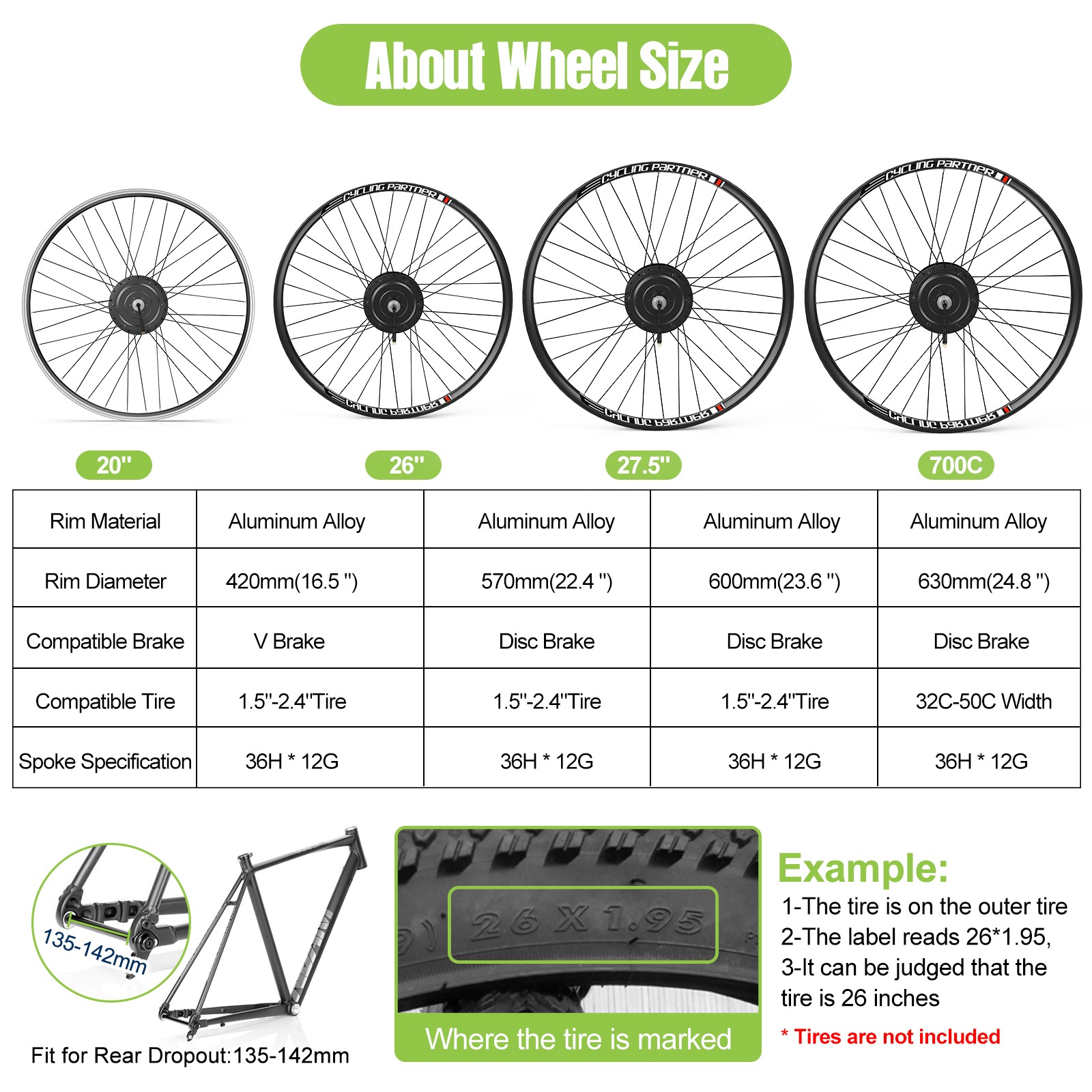 Rear Hub Wheel Motor DIY Ebike Conversion Kit Bafang 48V500W 20» 26″ 27.5″ 700C