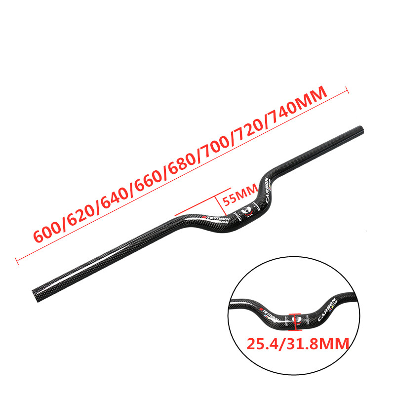 25.4/31.8mm Full Carbon Handlebar MTB Folding Bike Riser Bar 600-740mm Rise 55mm