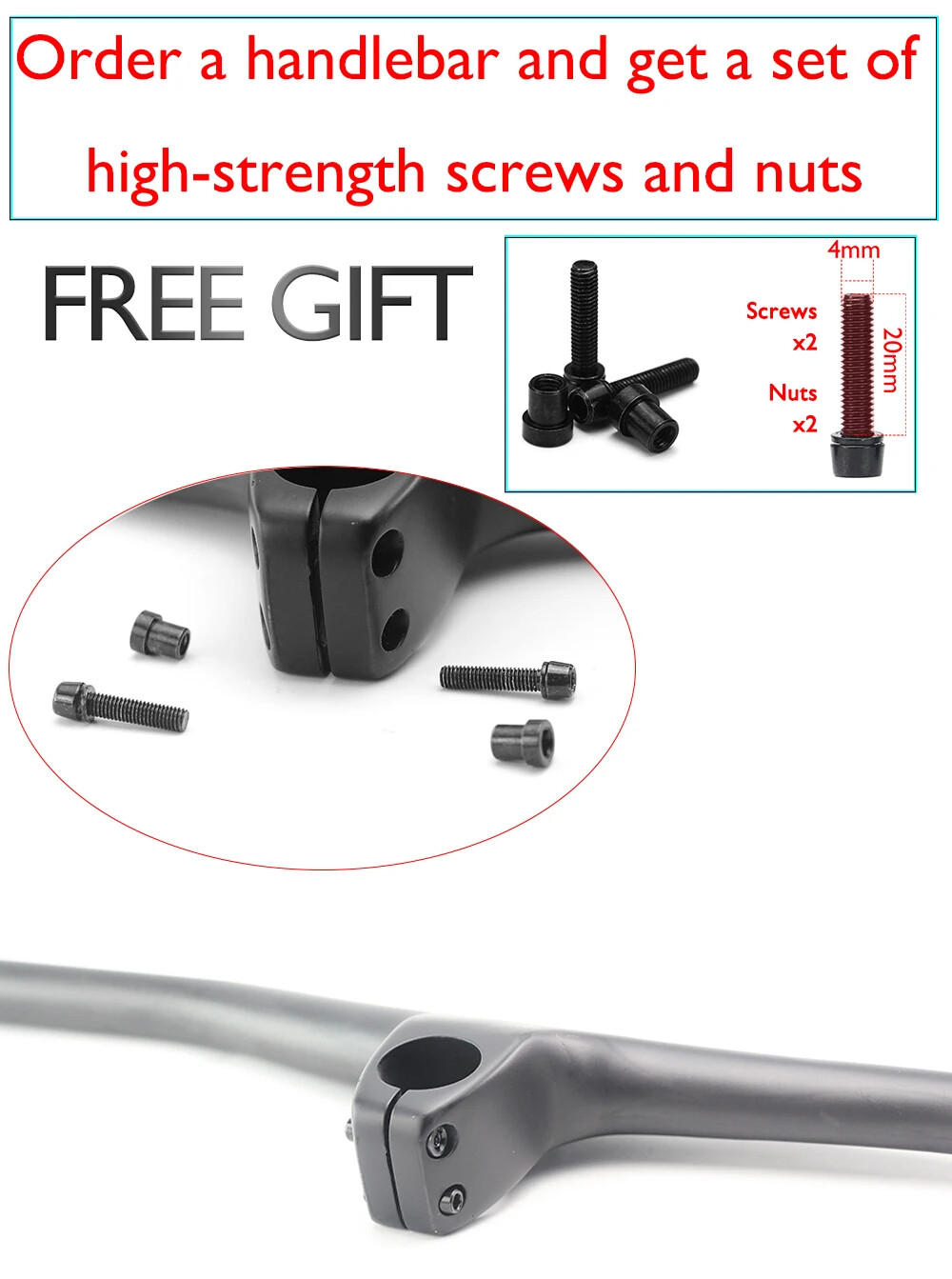 28.6mm Clamp 70/80/90mm -17°Degree Carbon Fiber MTB Bicycle Integrated Handlebar