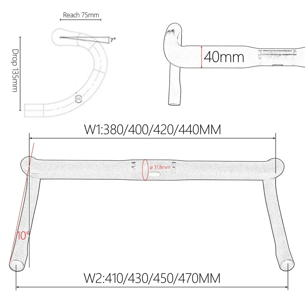 Gravel Road Bike Carbon Handlebar 31.8mm Bicycle Internal Cabling Bent Bar