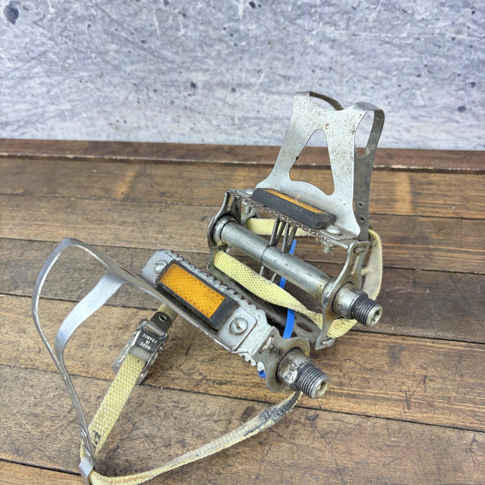 Vintage Union Rat Trap Bike Pedals 9/16 Toe Clips Straps Silver Pair Germany