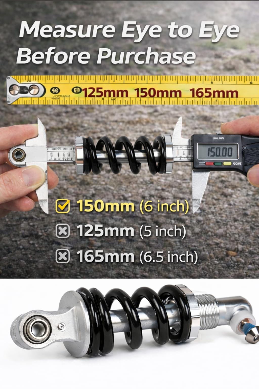 Bike Rear Shock Absorber Spring 150mm (6 Inch) Eye to Eye, 750 lb/in Rear Sus…