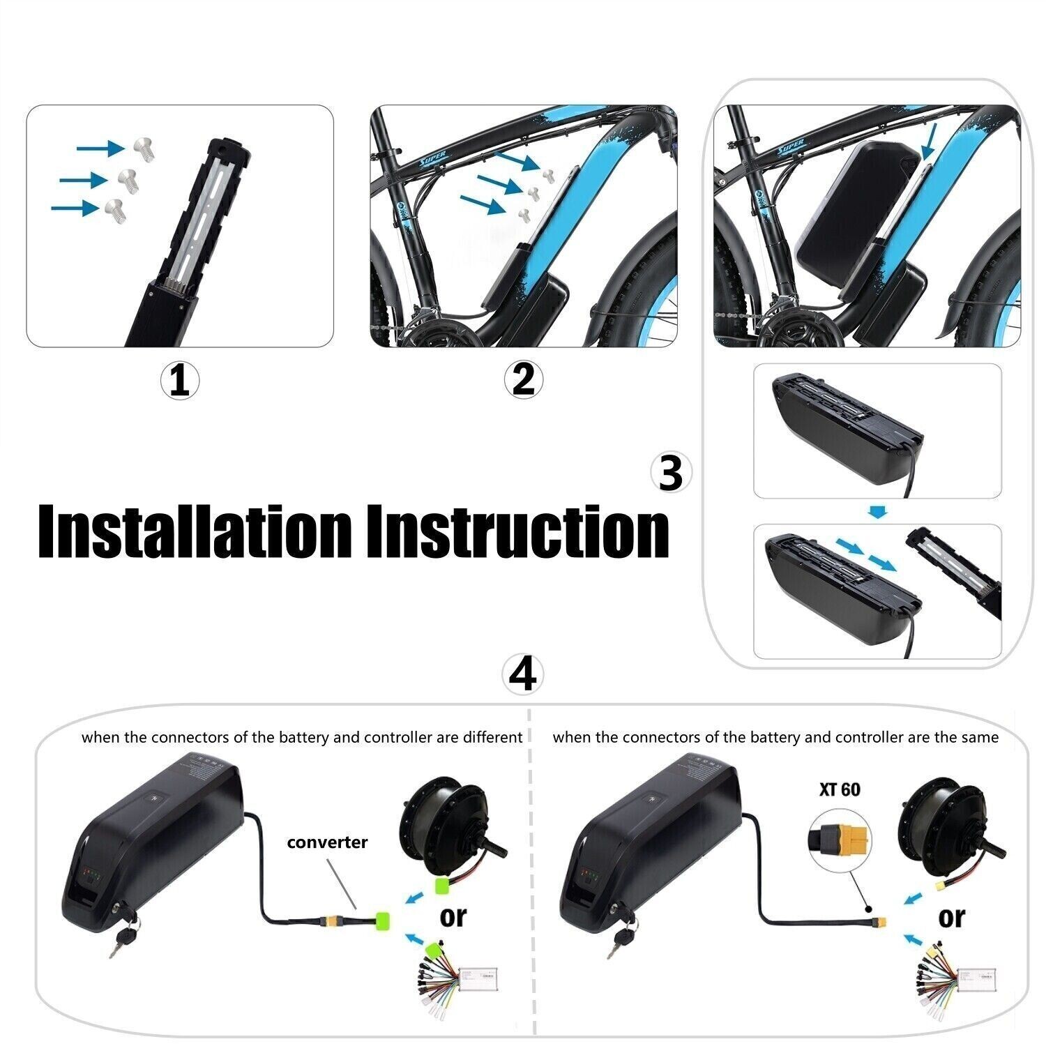 48V Electric Bicycle Bike Ebike Lithium Battery Rechargeable 30Amp BMS 5-Pin US