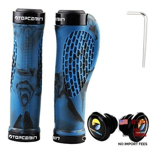 TOPCABIN Ergonomic Bike Grips – Widen Holding Rubber Grips Rubber Blue (1 Pair)