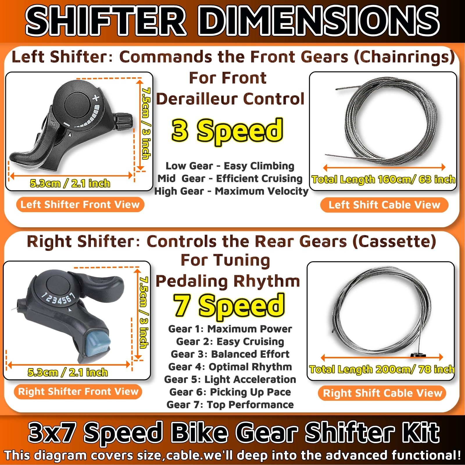 1 Pair 7 Speed Shifter 3X7 Thumb Gear Shifters Levers TX-30 Bicycle Part