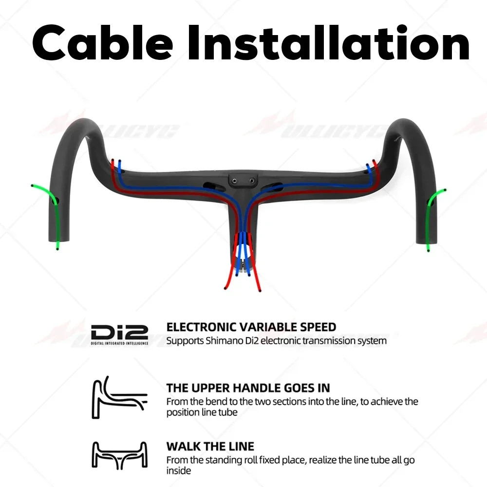 Carbon Road Bike Integrated Drop Bar with Computer Mount Internal Cable Routing