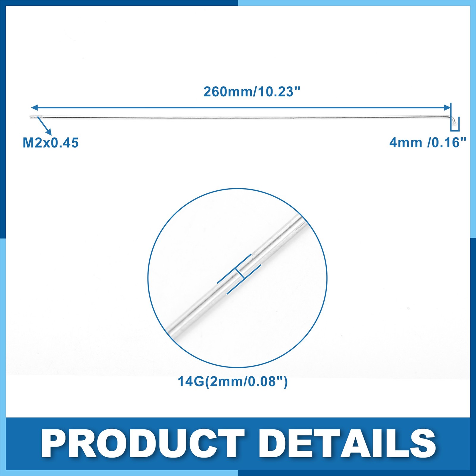 Bike Bicycle Spokes 14G 260MM Mountain Bike Spokes Silver 36Pcs