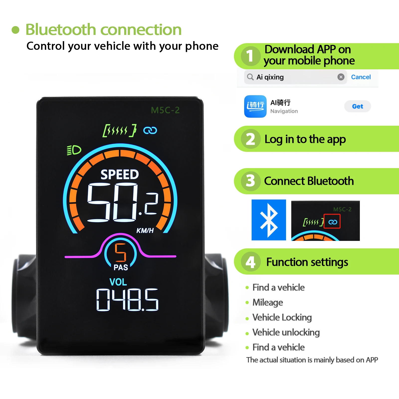 Electric Bike Computer Bluetooth Wired Digital Color LCD Display Vehicle Locking
