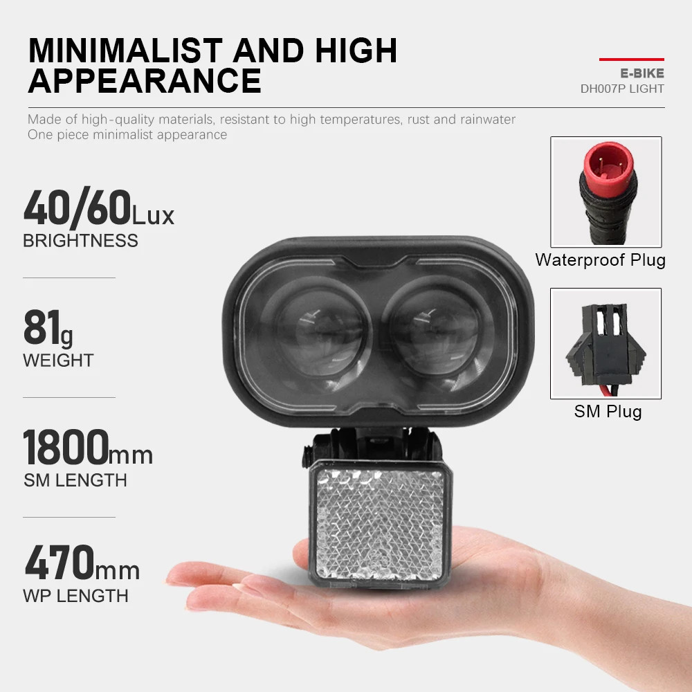 E-bike Front Light 12V/24V/36V/48V SM/Waterproof Plug for Electric Scooter Parts