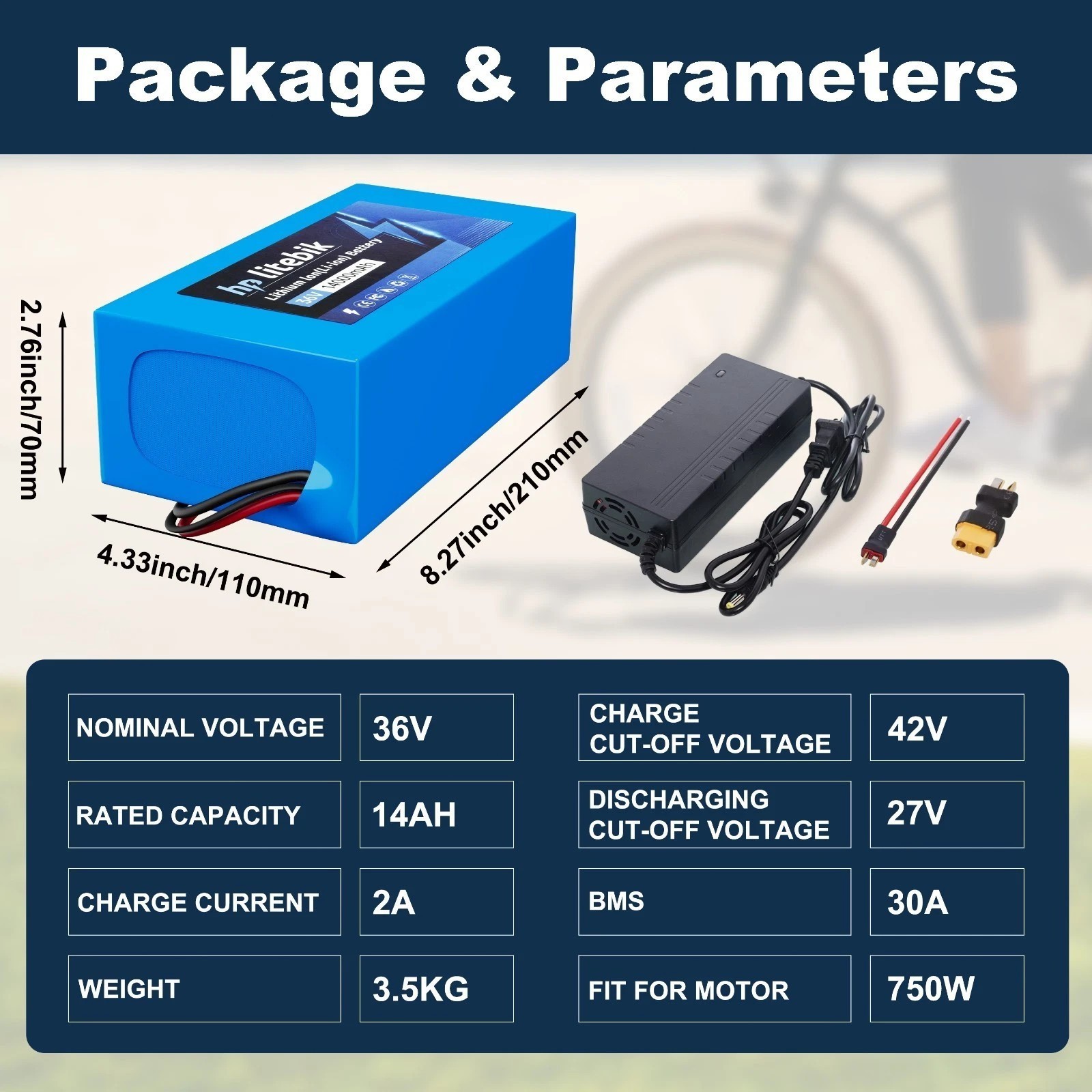 36V eBike battery Lithium 10Ah/14Ah/20Ah Electric bicycle 100W-1000W Motors BMS