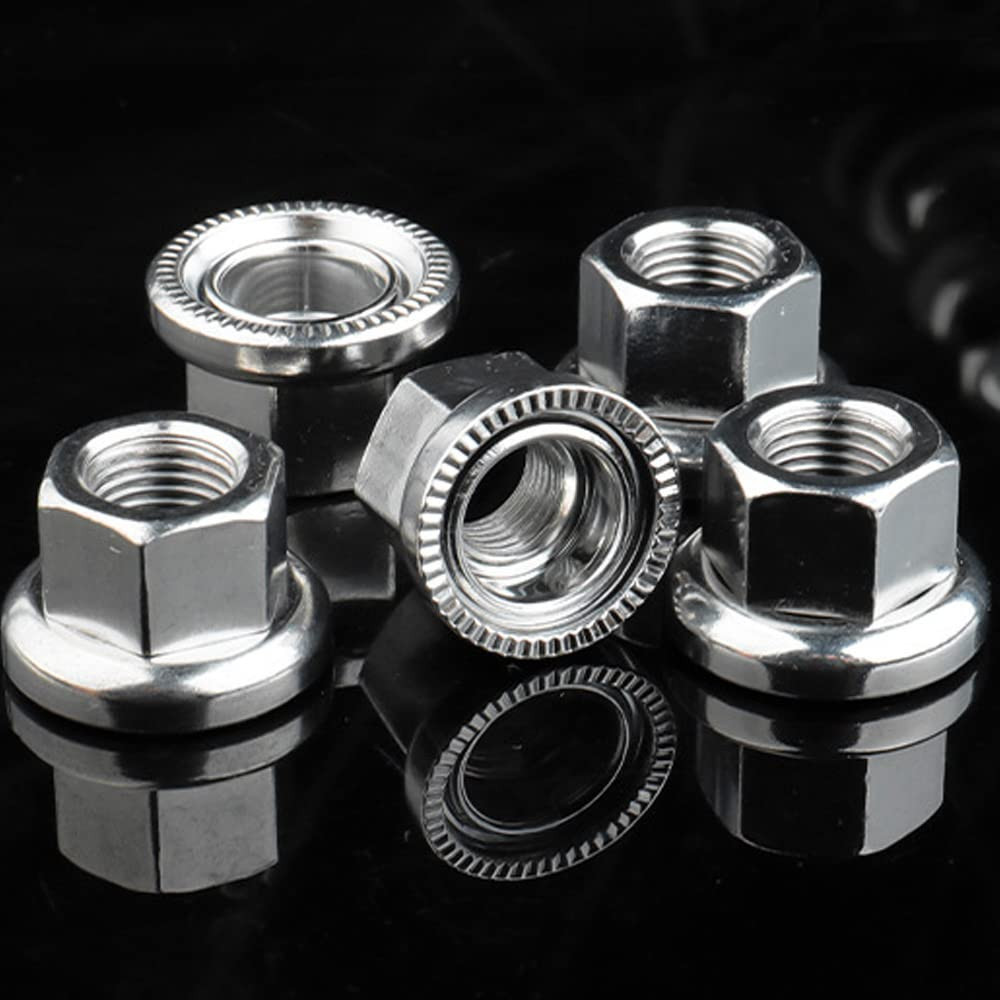 6Pcs Wheel Hub Nut Flanged Axle Nut 3 Sizes M8/3/8/M10 for Front and Rear Bike W