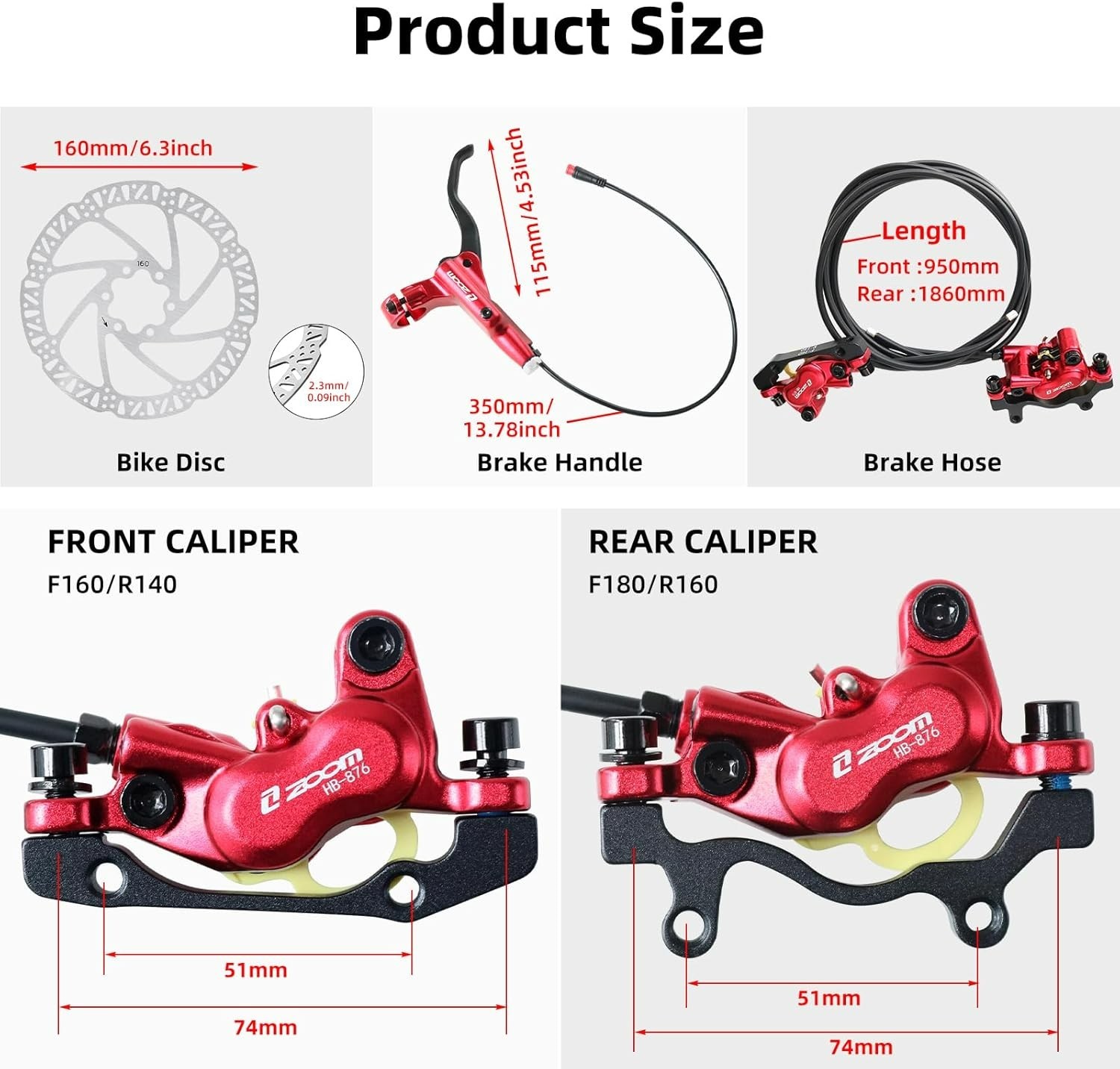 Z00M HB876E 2-PIN 4-Pistons E-Bike Electric Power-Off Hydraulic Brake Set