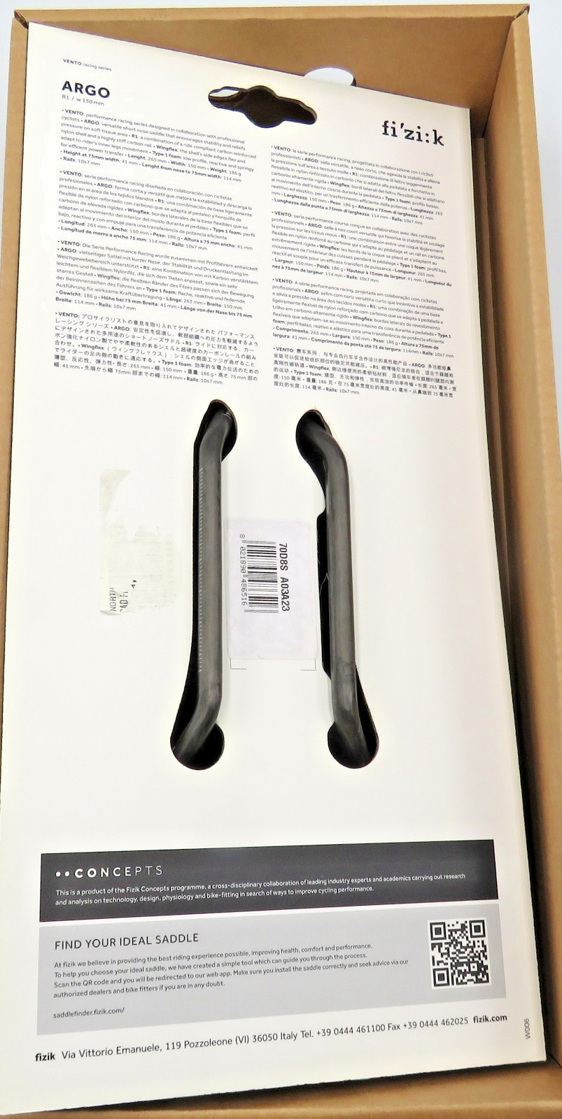 Fizik Vento Argo R1 150mm Saddle Carbon Rails Black