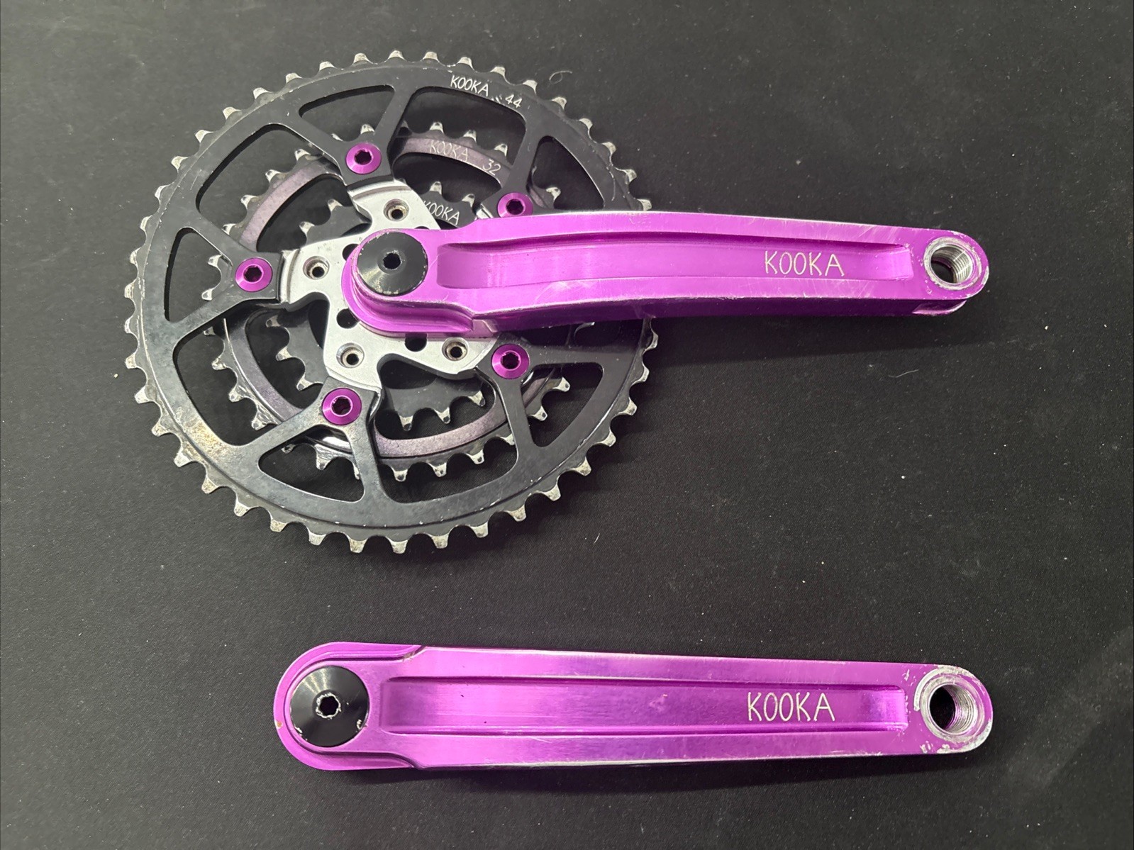 Kooka Vintage Crankset Triple 44/32/22 Purple 3DV, Black , 175mm Square Taper