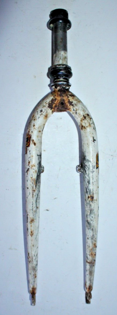 Vintage GT Rigid MTB Bike Fork 26″ 1″ Threaded 140mm WHT Steel Canti USA Shipper