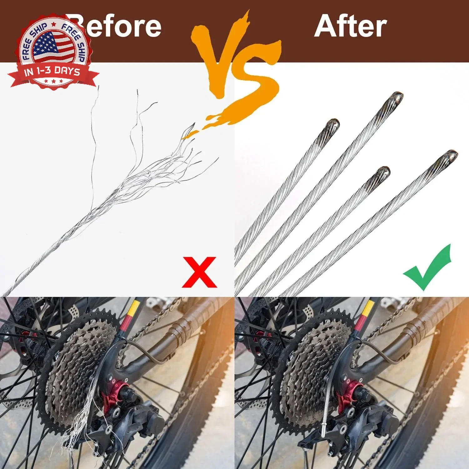 4PCS Premium Bike Brake Cable Set,Universal Standard Bicycle Brake Cable, Profes
