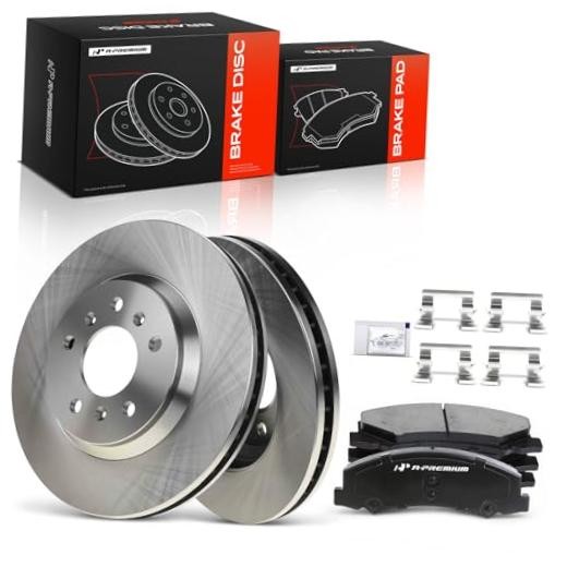 11.93 in (303mm) Front Vented Disc Brake Rotors + Ceramic Pads Kit Compatible