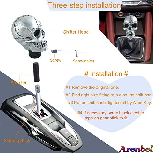 Car Gear Lever Grip Knobs Skull Head Racing Shift Stick Manual Shifter Silver