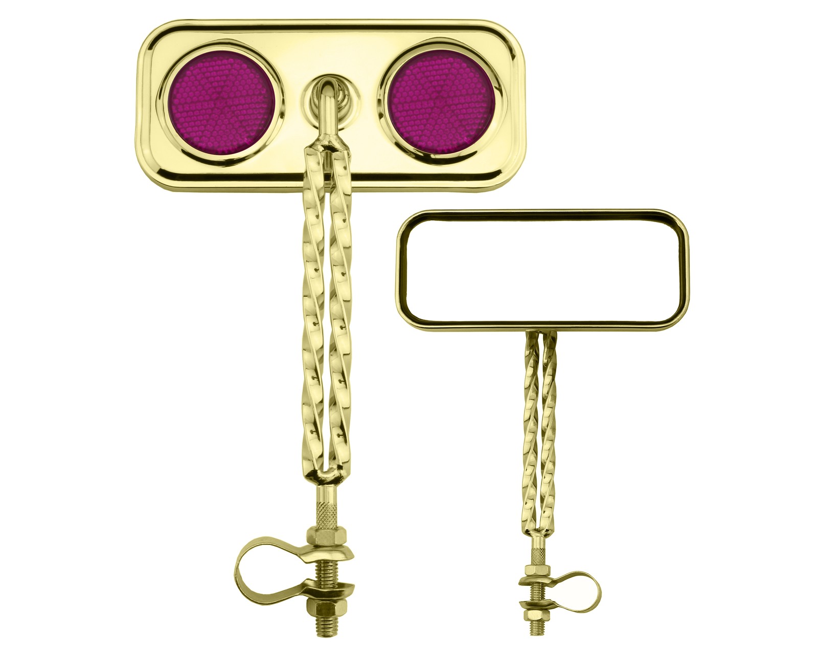Bike Rectangle Double Square Twisted Mirror Gold Purple Reflectors.