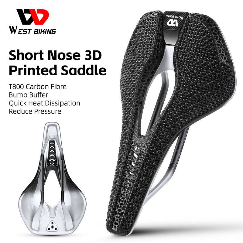 WEST BIKING 3D Printed Short Nose Bicycle Saddle Carbon Fiber Bike Saddle White