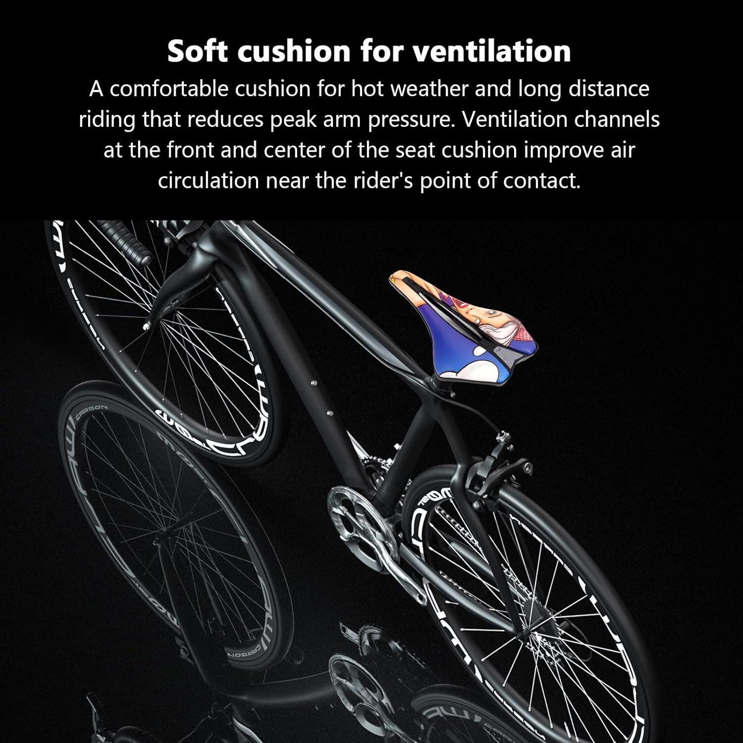 Bicycle Saddle Graffiti Printed Short Nose Bike Seat Ergonomic Cut Out
