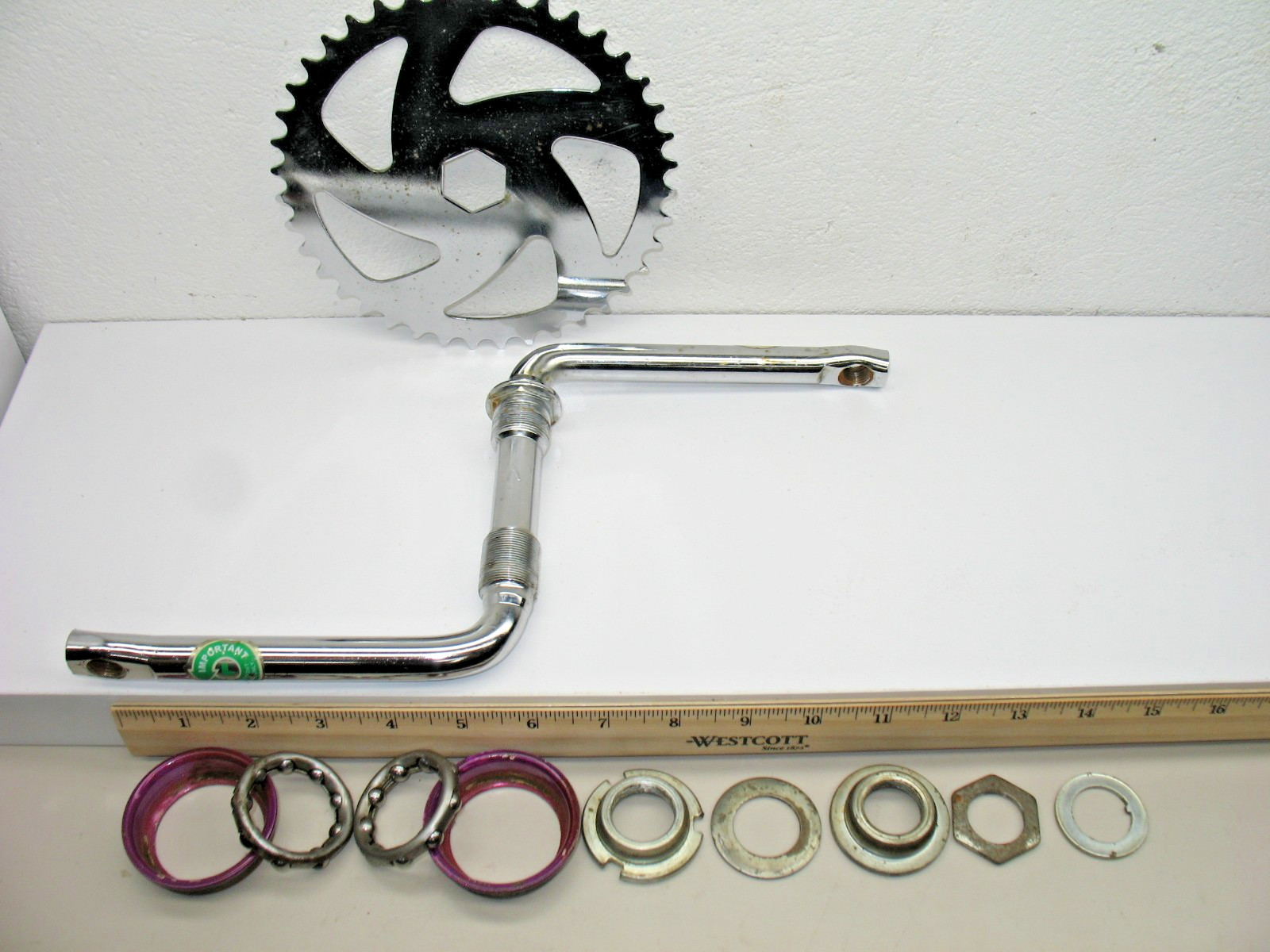 Chrome/Silver Steel Crank 40 Tooth Chainring, 140mm (5-1/2″) with B/B Set-USED