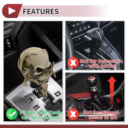 10cm Skull Shift Knob Universal Gear Shifter Knob Resin Stick Shifter Beige