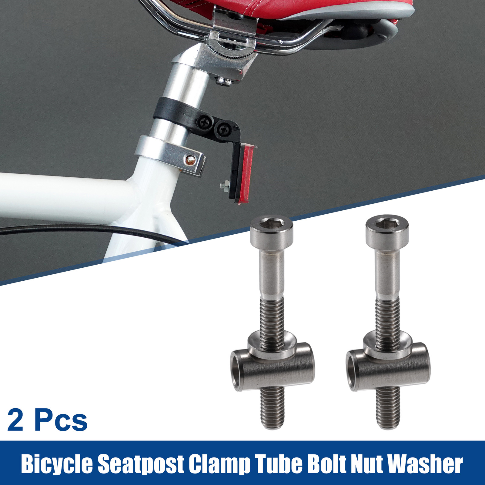 2 Set M5x40mm Bike Bicycle Seatpost Clamp Tube Bolt Nut Washer Silver Tone