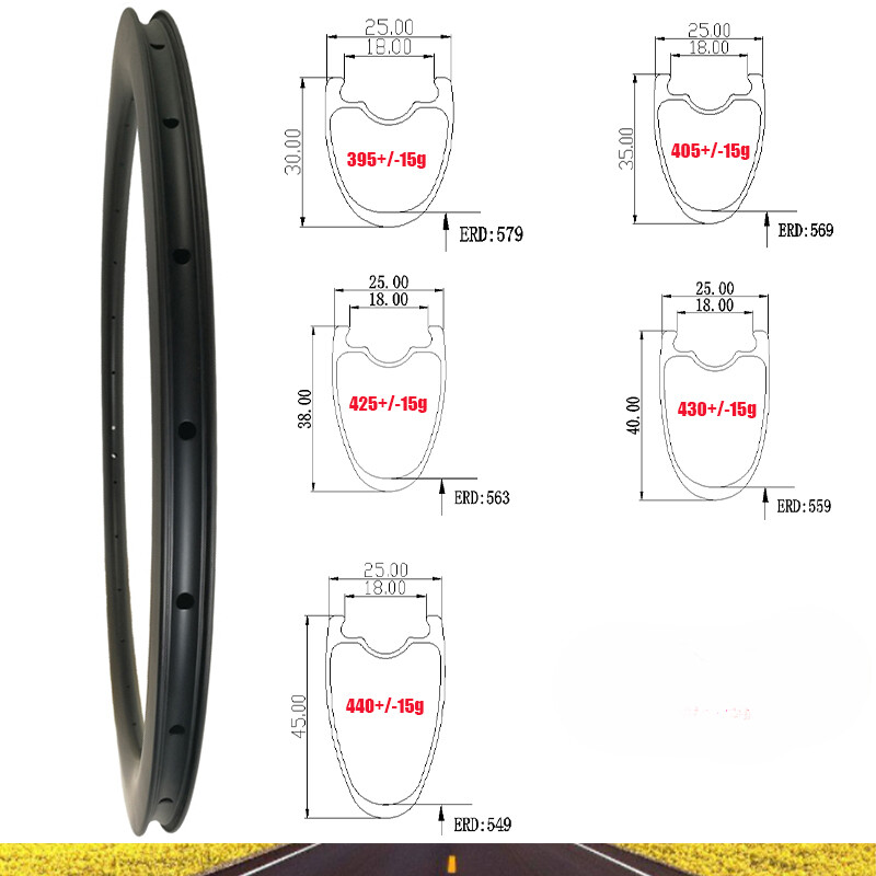 700C Carbon Road Bike Rim 30X25 35X25 38X25 40X25 45X25mm Disc V Brake 16-36Hole