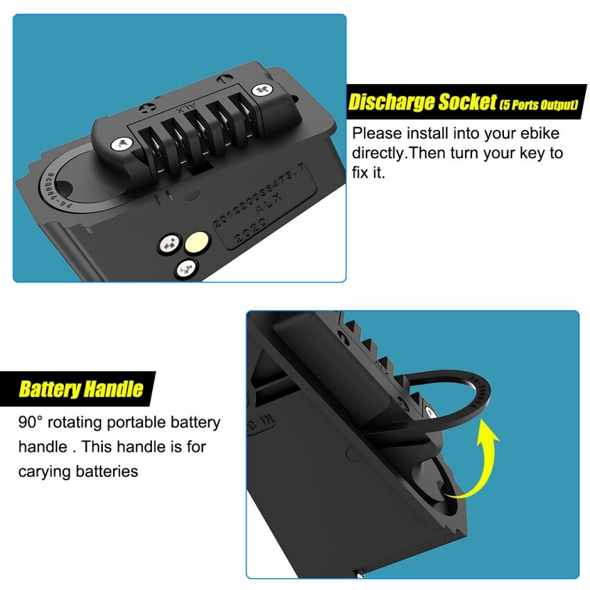 Rechargeable EBike Battery With Key & Charger 48V 14Ah 250W-500W-1000W E-Bike