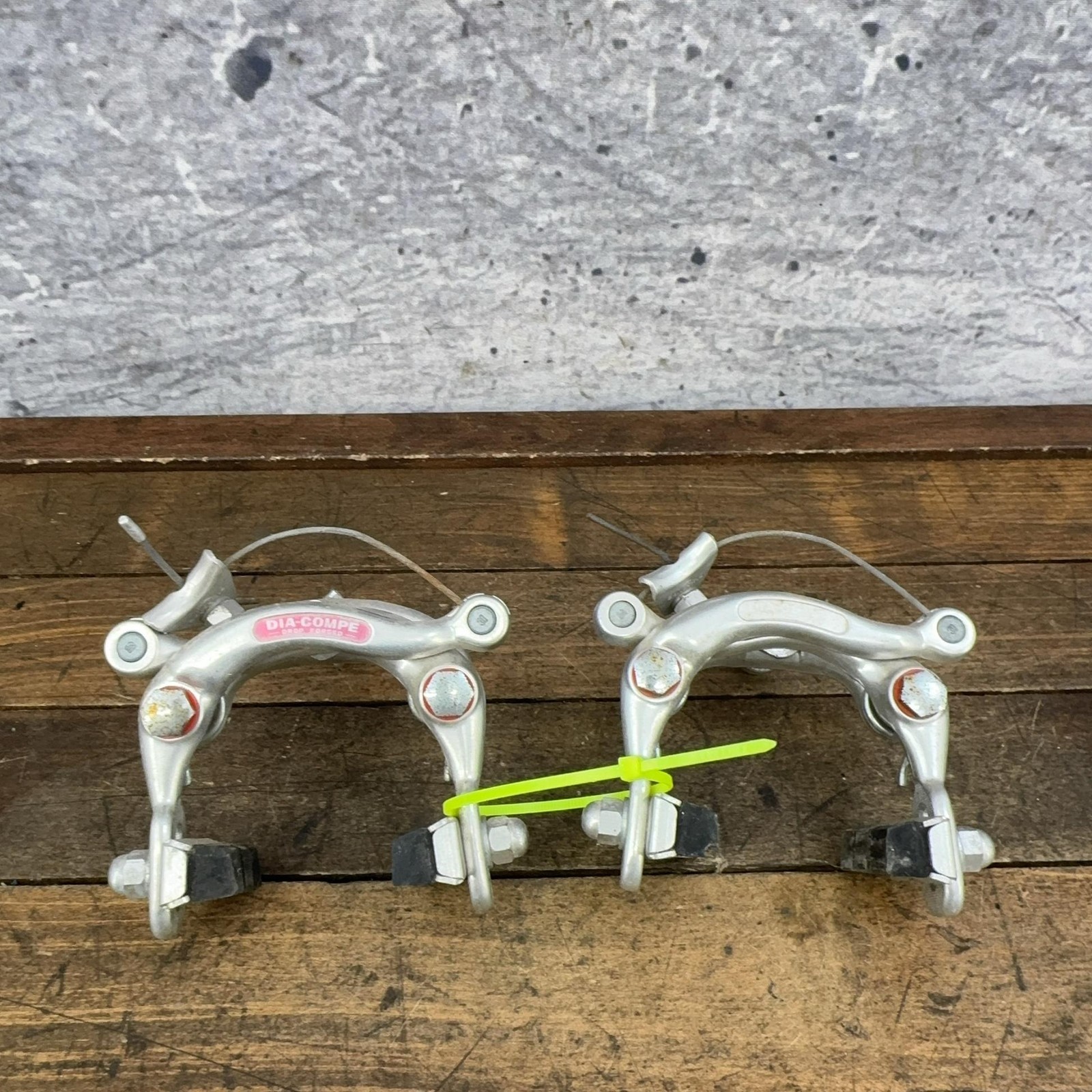 Vintage Dia-Compe Center Pull Caliper Brakes Set Silver Nutted F/R Japan