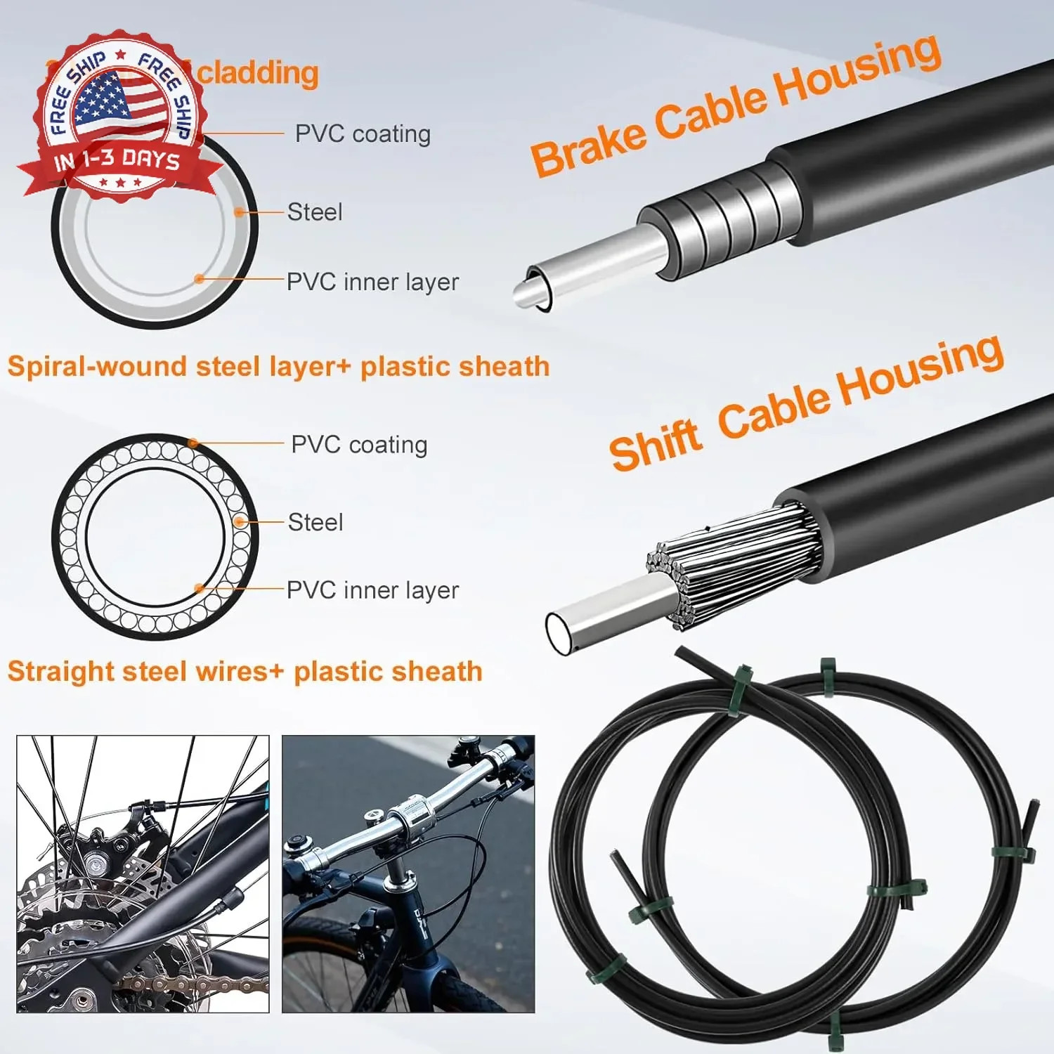 Bike Brake Cable Kit with Stainless Steel Bike Cable Cutter, Brake Cable and Bik
