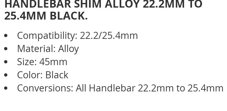 NEW HANDLE BAR SHIMS FOR BICYCLES, 22.2MM TO 25.4MM BLACK