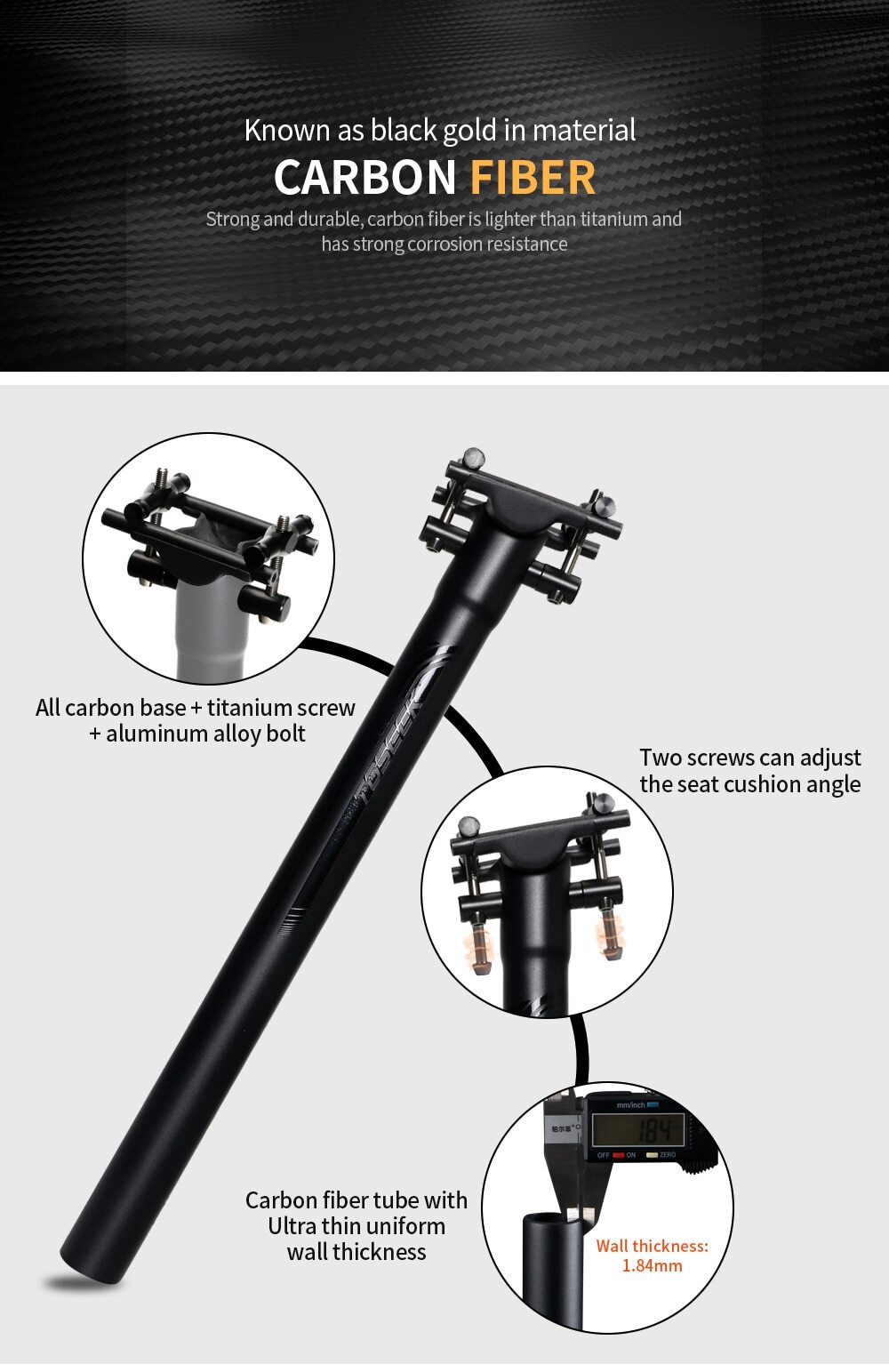 Carbon Bicycle Seatpost 27.2/30.8/31.6mm Retractable Canoe Seatpost Length 400mm