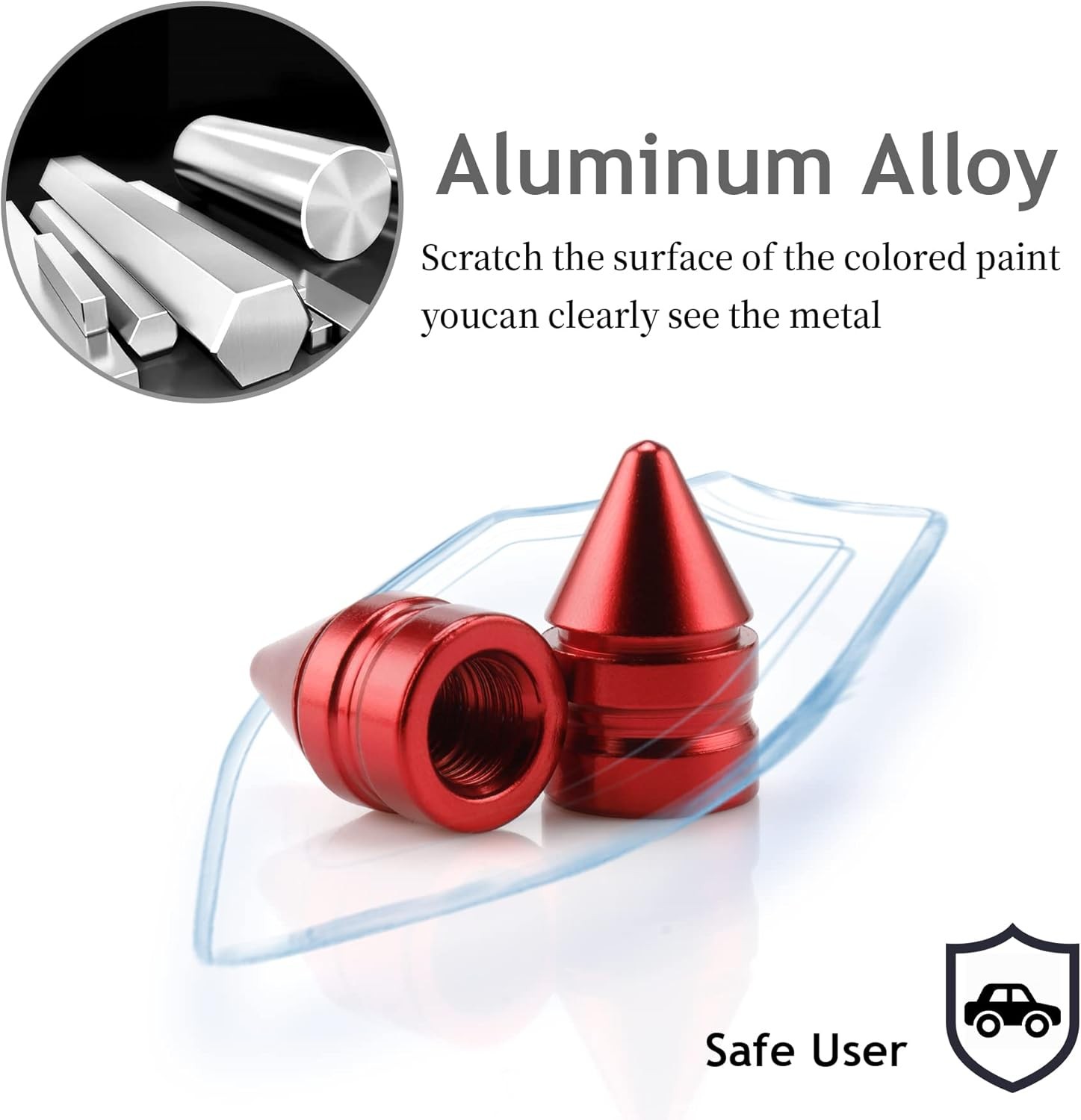 SINGARO Car Tire Valve Caps, 4 Pieces of Universal Aluminum Alloy Tire Trim Acce