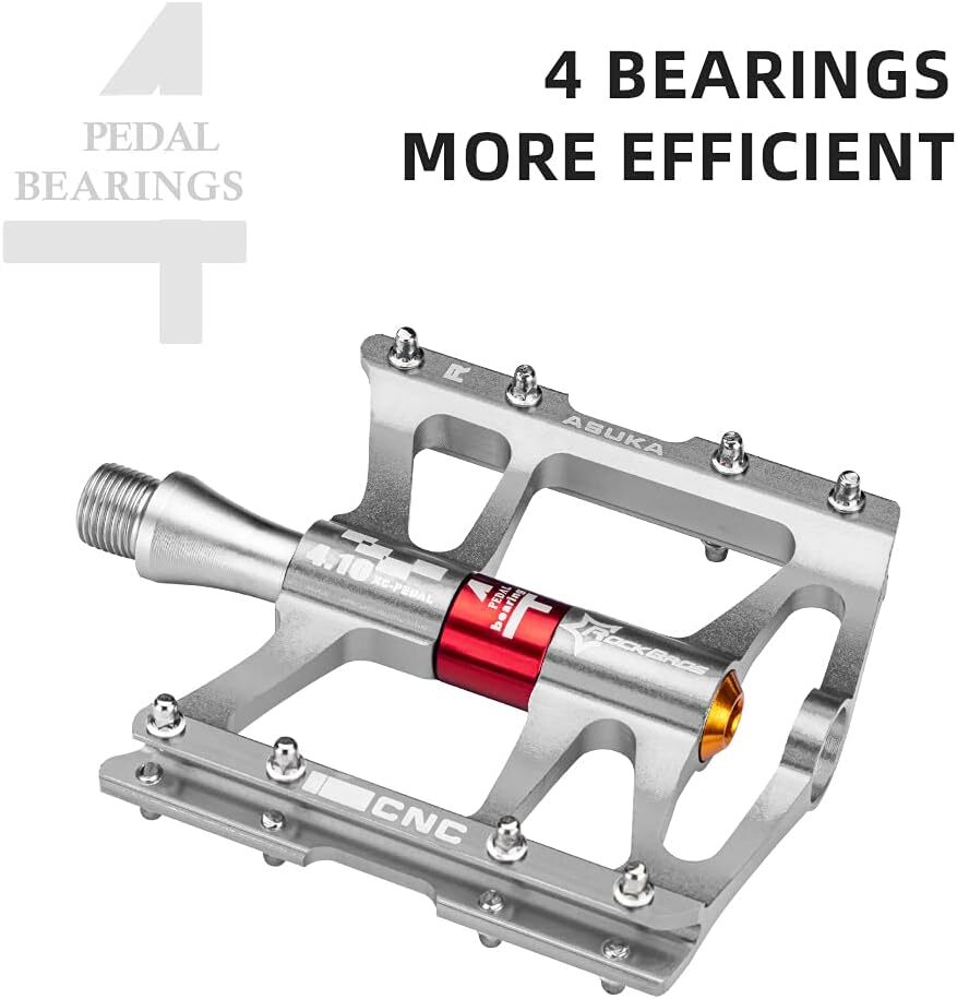 ROCKBROS 4 Bearings MTB Bike Pedals Platform Flat Aluminum Alloy 9/16″