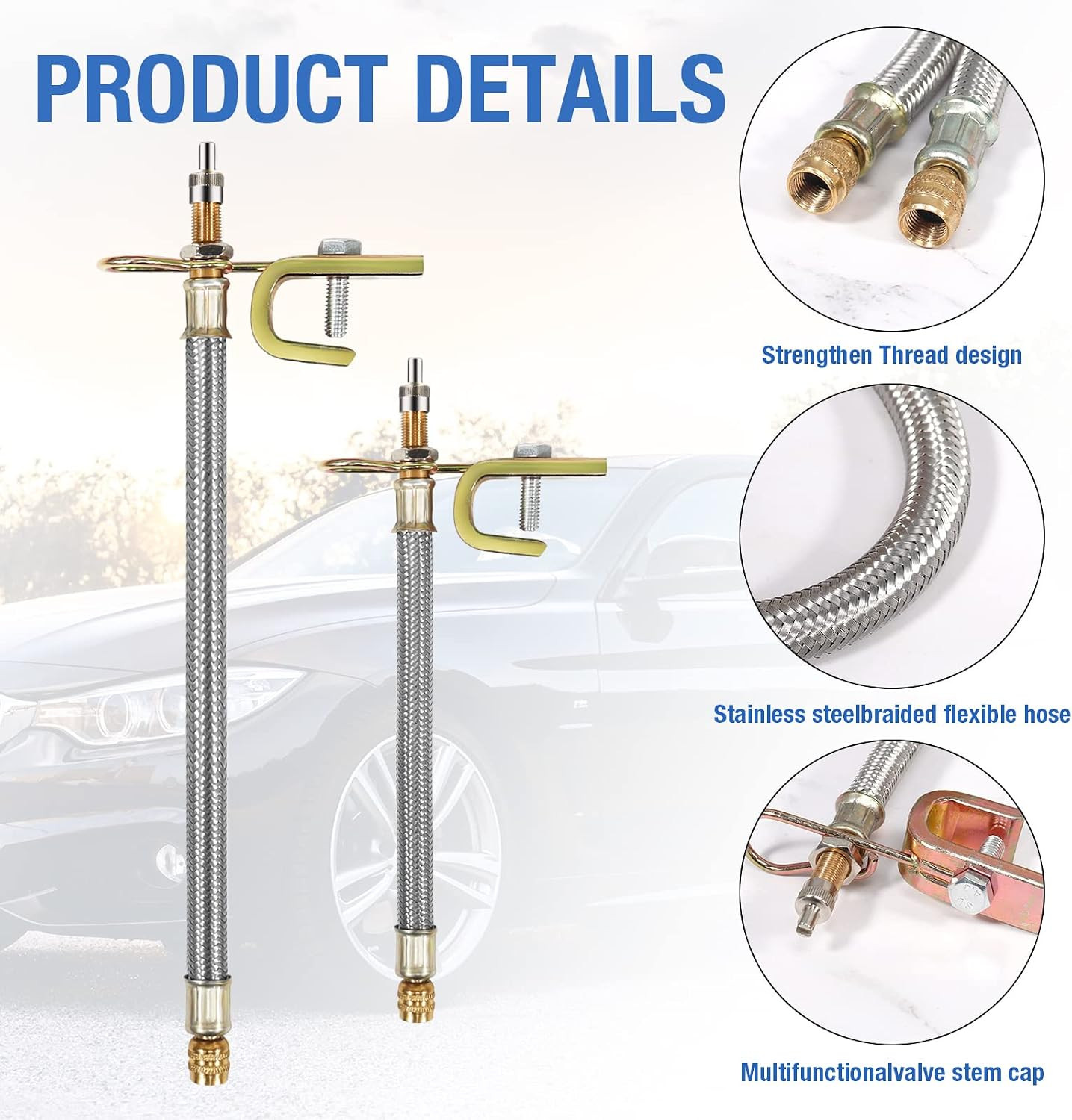10 Pieces Stainless Steel Dually Valve Stem Extenders, (7 Inch, 12Inch) | 4 Piec