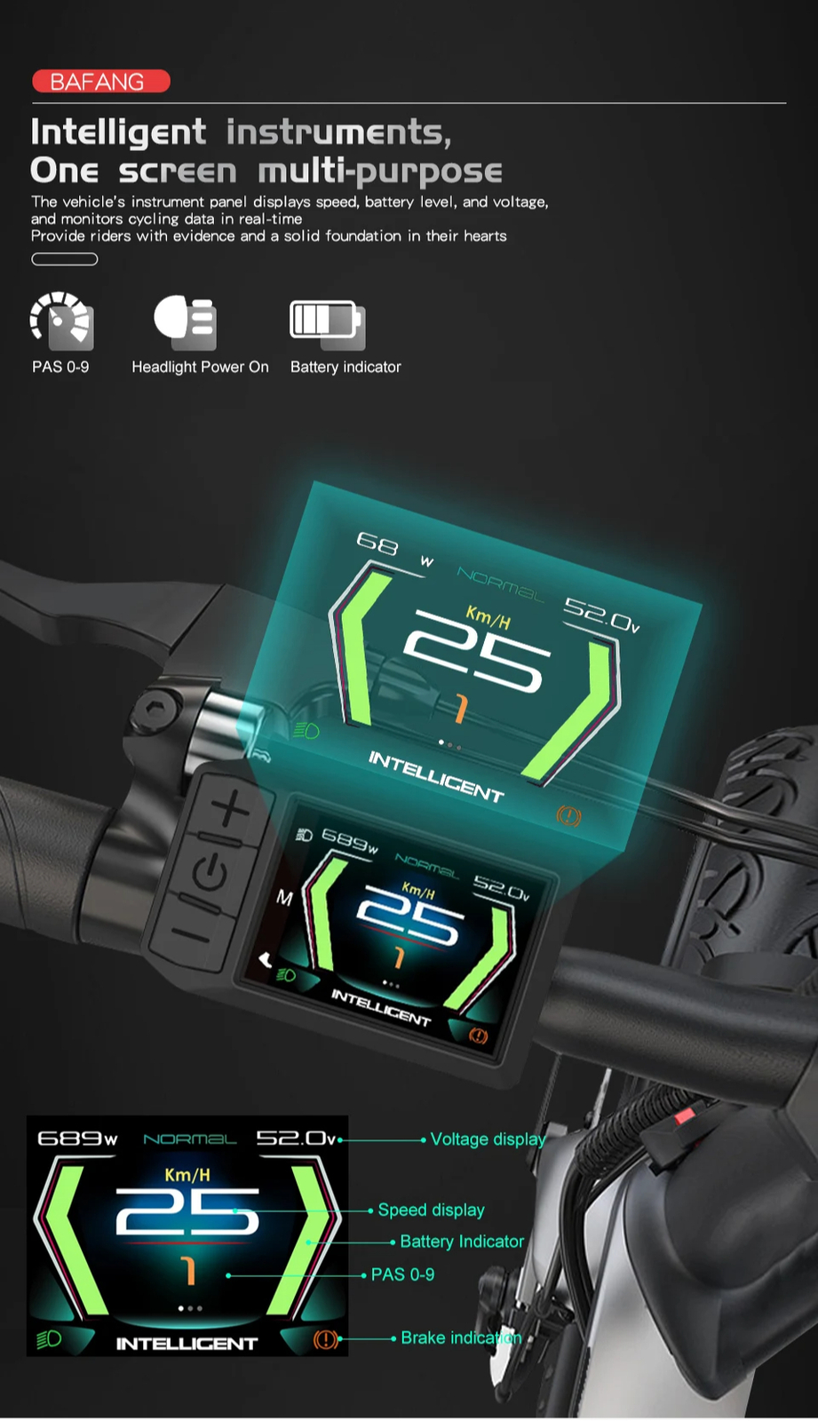 E-bike Display 600C Bluetooth Navigation Multilingual 9 PAS for Mid Drive Motor