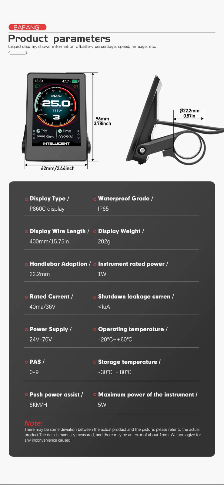 Electric Bicycle LCD P860C Display Ebike Intelligent LCD Screen for Mid Motor