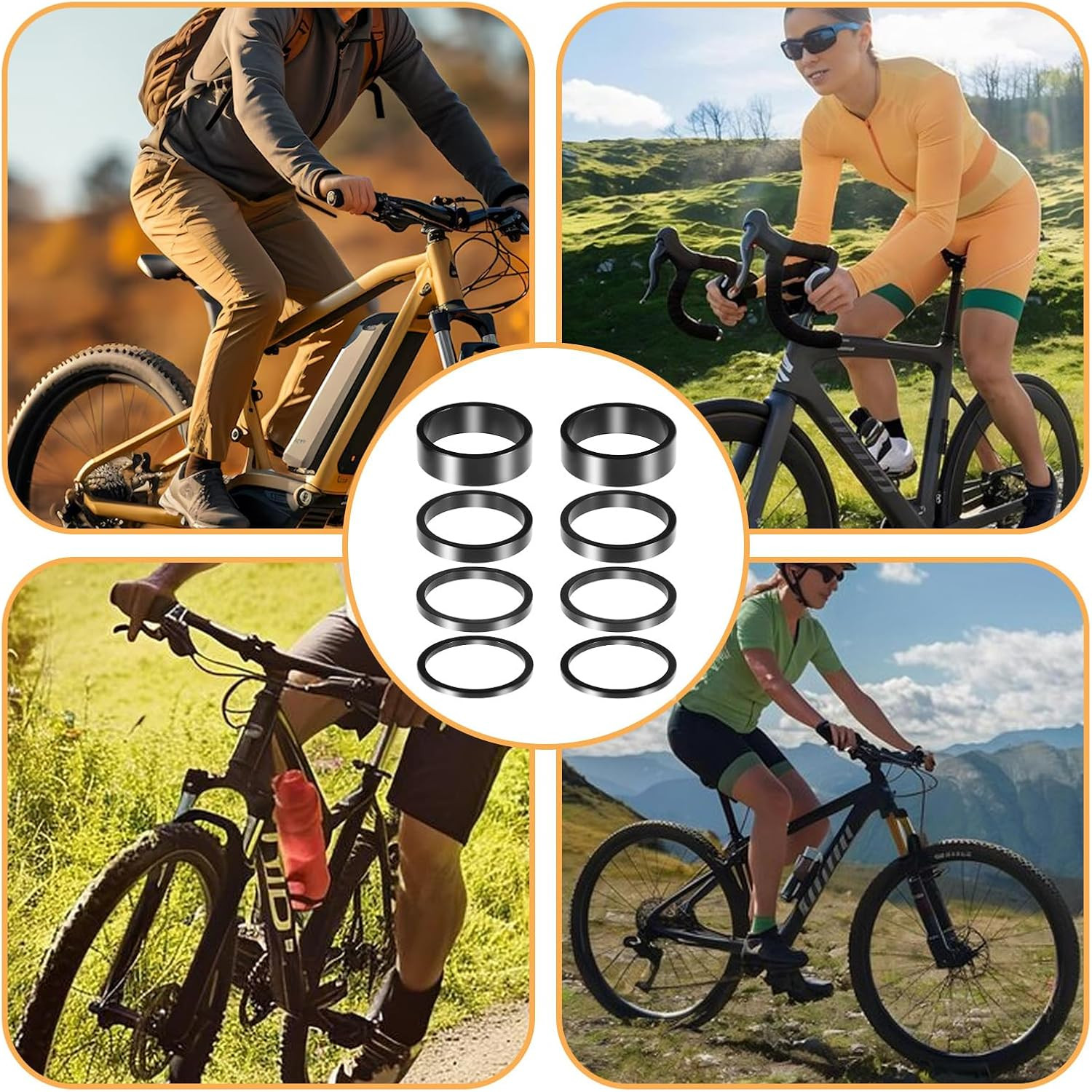 Aluminium Alloy Bicycle Headset Spacer Set, 8 PCS for 1 1/8-Inch Stem