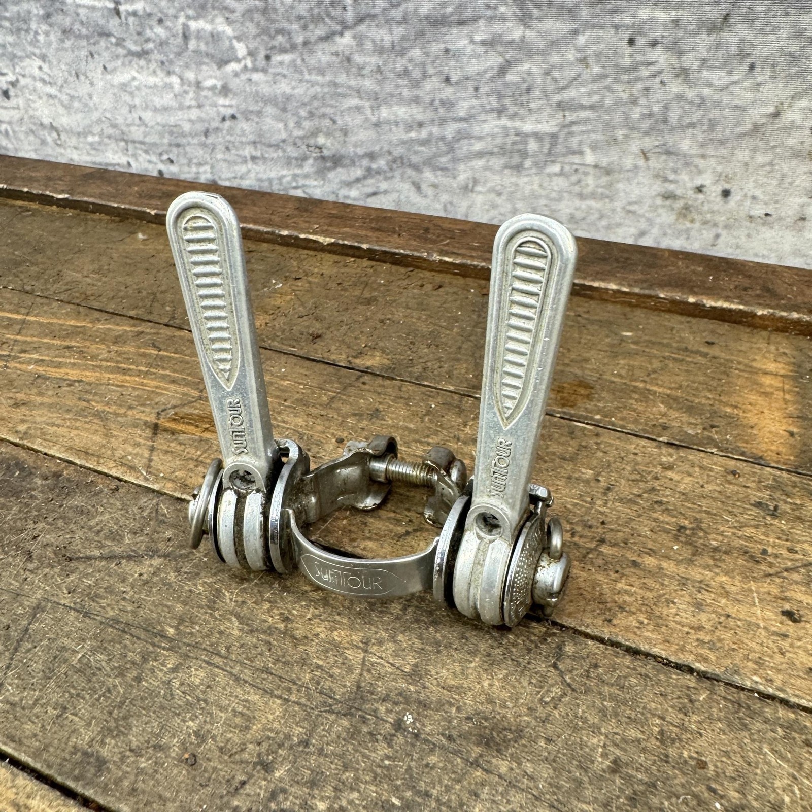 Vintage Suntour Down Tube Friction Shifter Set Clamp 28.6 Silver Road 80s
